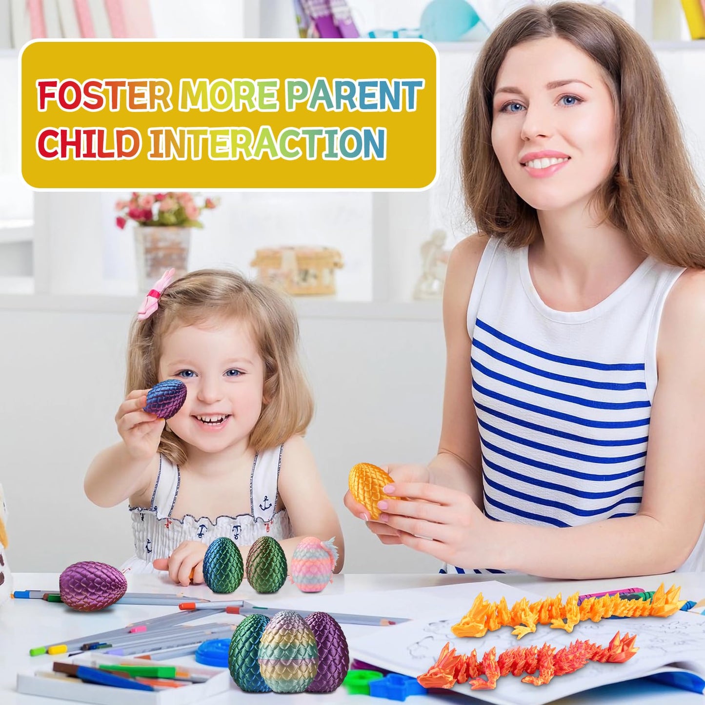 12PCS 3D Printed Dragon Eggs with Dragon Inside, Mini Dragon Egg Set, Articulated Crystal Dragon Fidget Toy for for Kids & Adults Gifts Christmas Ornament & Stocking Stuffers