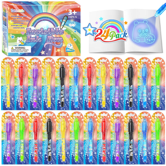 GIFTINBOX Invisible Ink Pen with UV Light for Kids, 24PCS Spy Pen Party Favors for Kids 8-12, Magic Marker for Secret Message, School Supplies Birthday Goody Bag Stuffers for Boys Girls