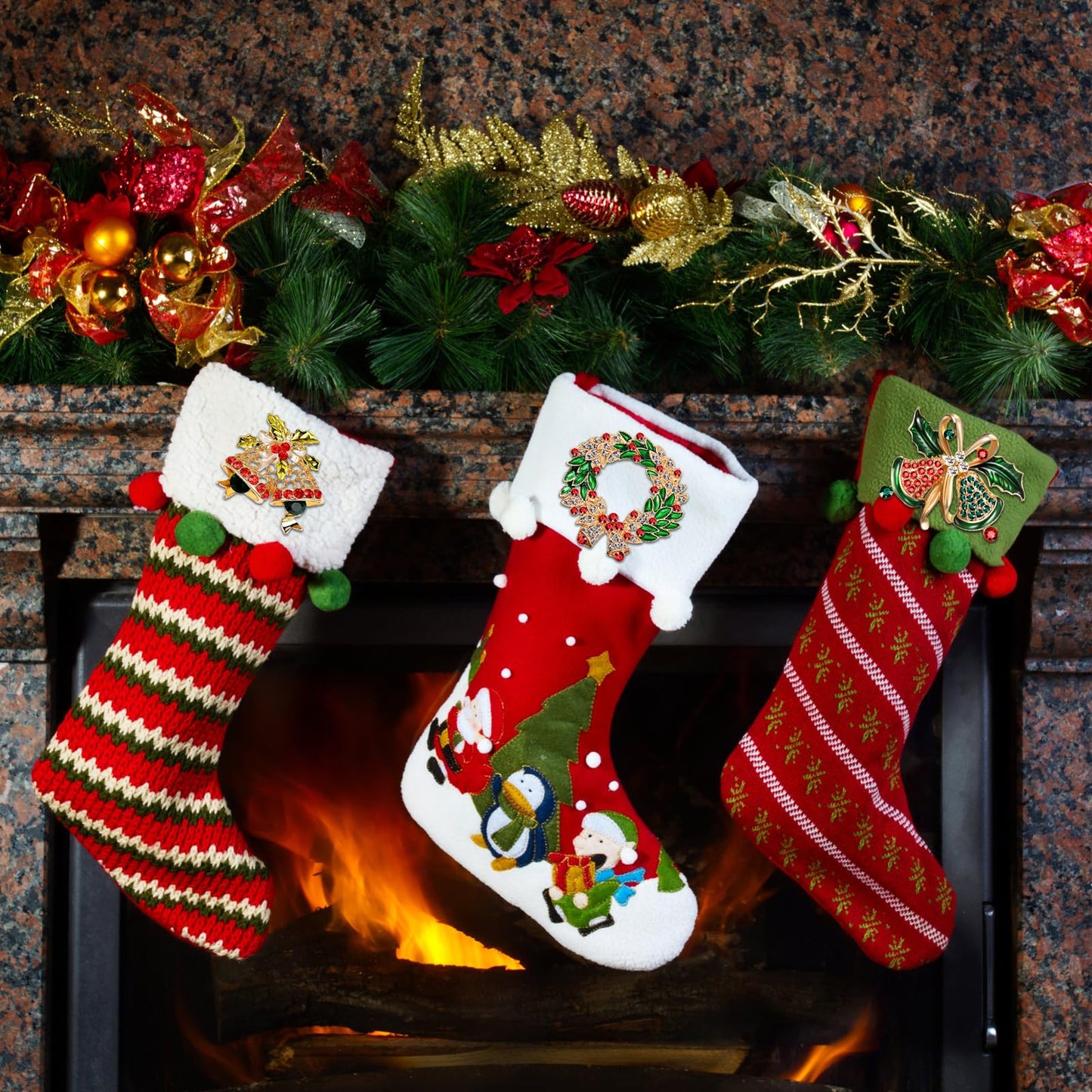 12 Pcs Christmas Brooch Pins Set for Women - Rhinestone Crystal Christmas Tree Wreath Snowman Reindeer Ornament Jewelry Pins Gift (Style-1)