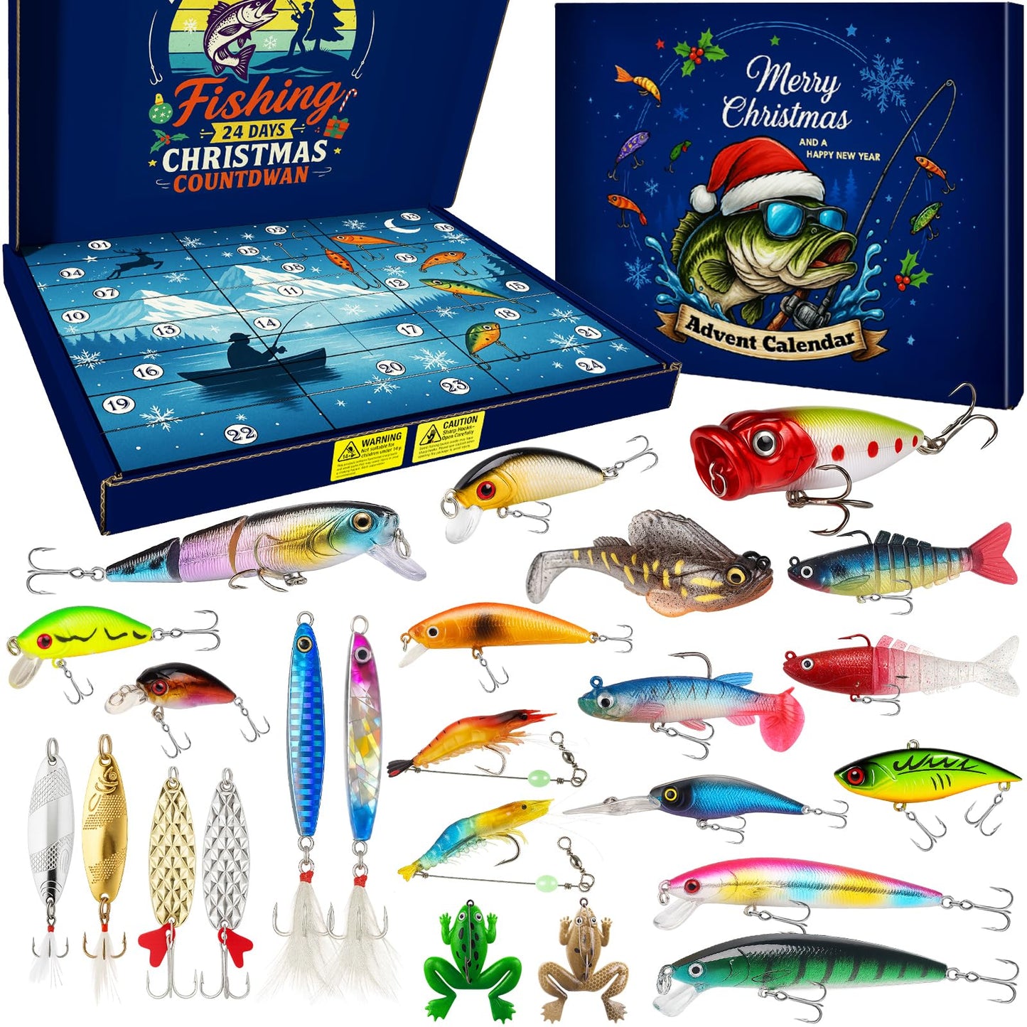 EXUN Premium Fishing Advent Calendar 2025 – 24 Days of Curated Lures for Men, Teens & Dads – Christmas Countdown Gift Box for Bass & Trout Fishing Enthusiasts
