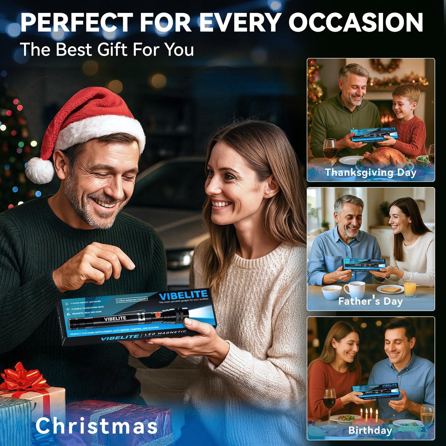 VIBELITE Extendable Magnetic Flashlight with Telescoping Magnet Pickup Tool-Cool Gadget Birthday for Men, Dad, Husband, Him, Father, Mechanic,Tech, Handyman, Boyfriend, Women, Black