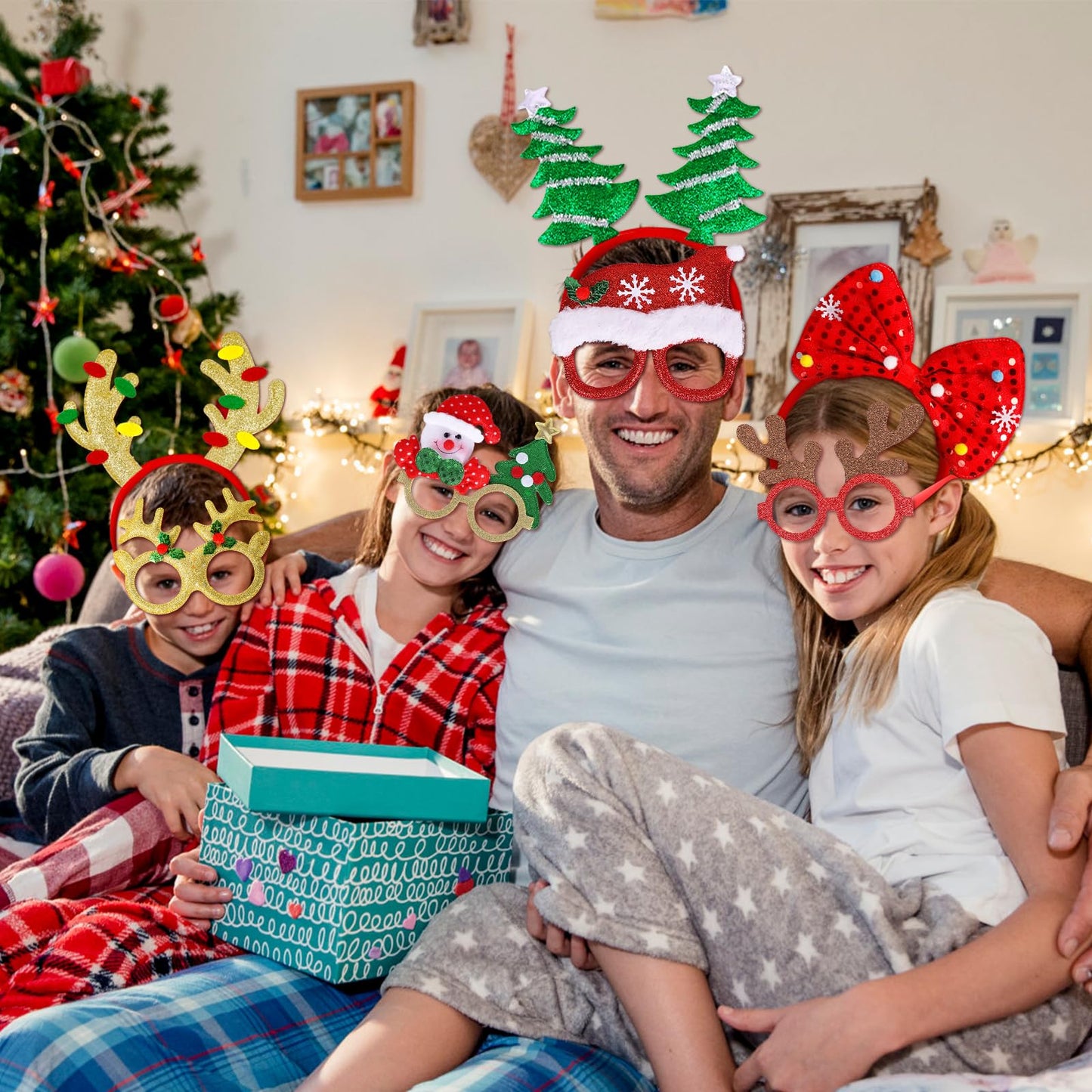 MGparty 32 Pack Christmas Glasses Frame and Headbands Set with Different Cute Designs Exquisite Decoration Accessories for Christmas Parties Holiday Favors and Photo Booth