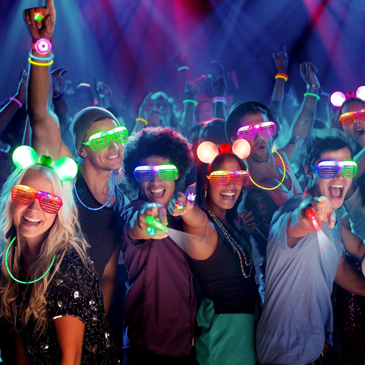 Mocoosy 103PCS Glow in the Dark Party Supplies, Light Up Party Favors for Kids, Neon Toys Bulk Party Pack With Glow Stick, Glasses, LED Bracelets, Finger Light, Ring, Headbands for Halloween, Carnival
