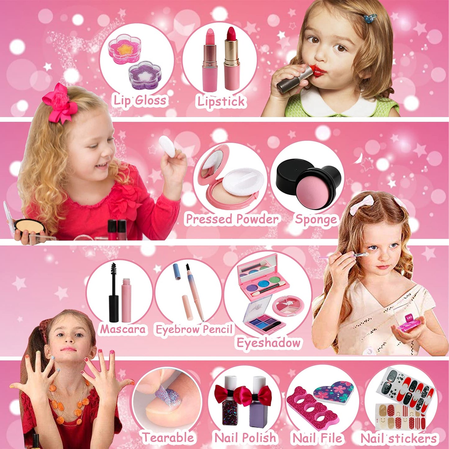 For Ideahome Kids Washable Makeup Girl Toys - Real Make Up Set, Little Girls Makeup Kit for Toddler Kid Children Princess, Christmas Birthday Gift Toys for Girl 4 5 6 7 8 9 10 Year Old