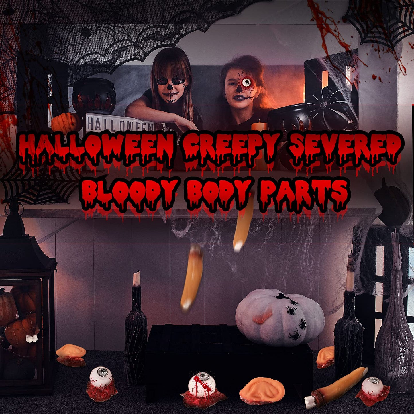 25 Pieces Halloween Bloody Fake Fingers Ears Eyeballs Broken Body Parts Creepy Severed Horror Scary Prank Toys Novelty Gag Props for Halloween Theater Party Decorations Supplies Haunted House Props