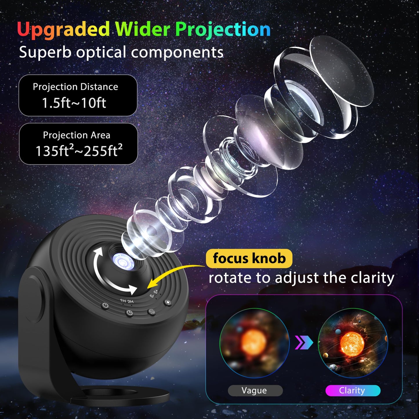 Galaxy Projector for Bedroom Pro Version, Upgraded Film Disc Star Projector for Kid 12 in 1 Planetarium Projector HD Image Adjustable Knob 360° Rotating 1/2h Timer Simple 4-Button Control