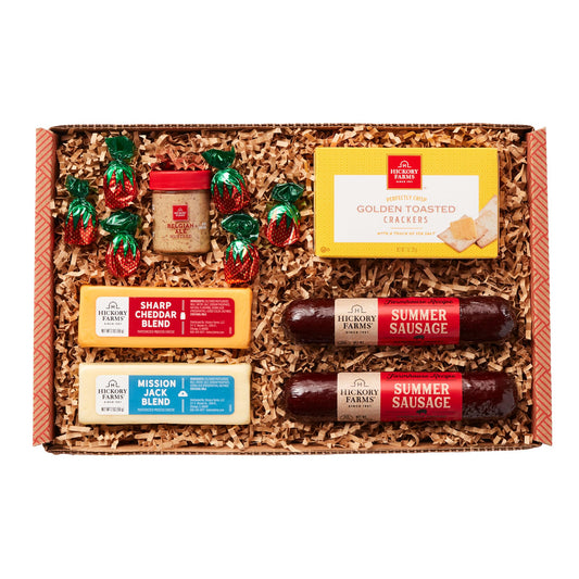 Hickory Farms Farmhouse Meat & Cheese Food Gift Basket (Small) - Box Set | Charcuterie Board Food | Summer Sausage | Father's Day | Mother's Day | Easter | Christmas | Holiday | Housewarming | Gourmet | Sympathy | Care Package