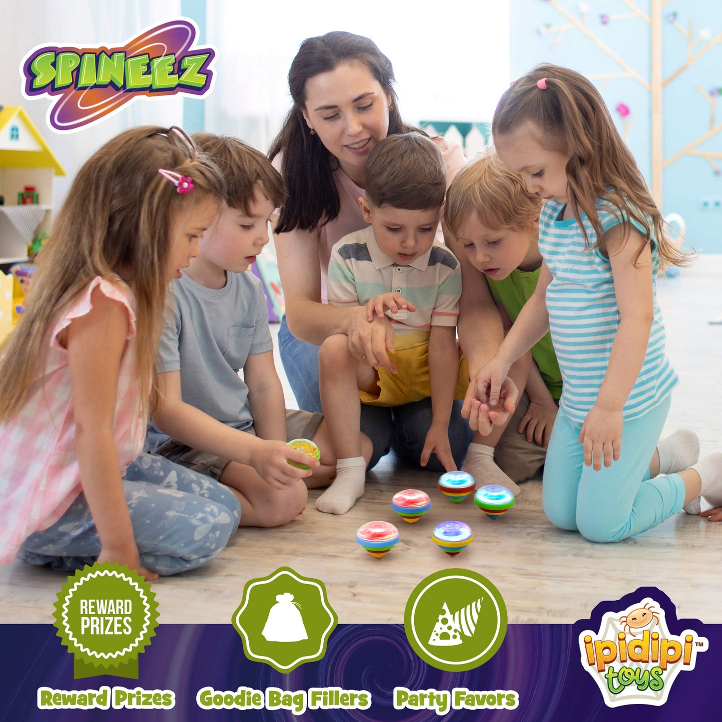 IPIDIPI TOYS Spineez Light Up Spinning Tops – 12-Pack LED Spinner Toys for Kids – Ideal Birthday Party Favors, Goodie Bag Stuffers, School Prizes, Classroom Rewards for Boys & Girls – Blue