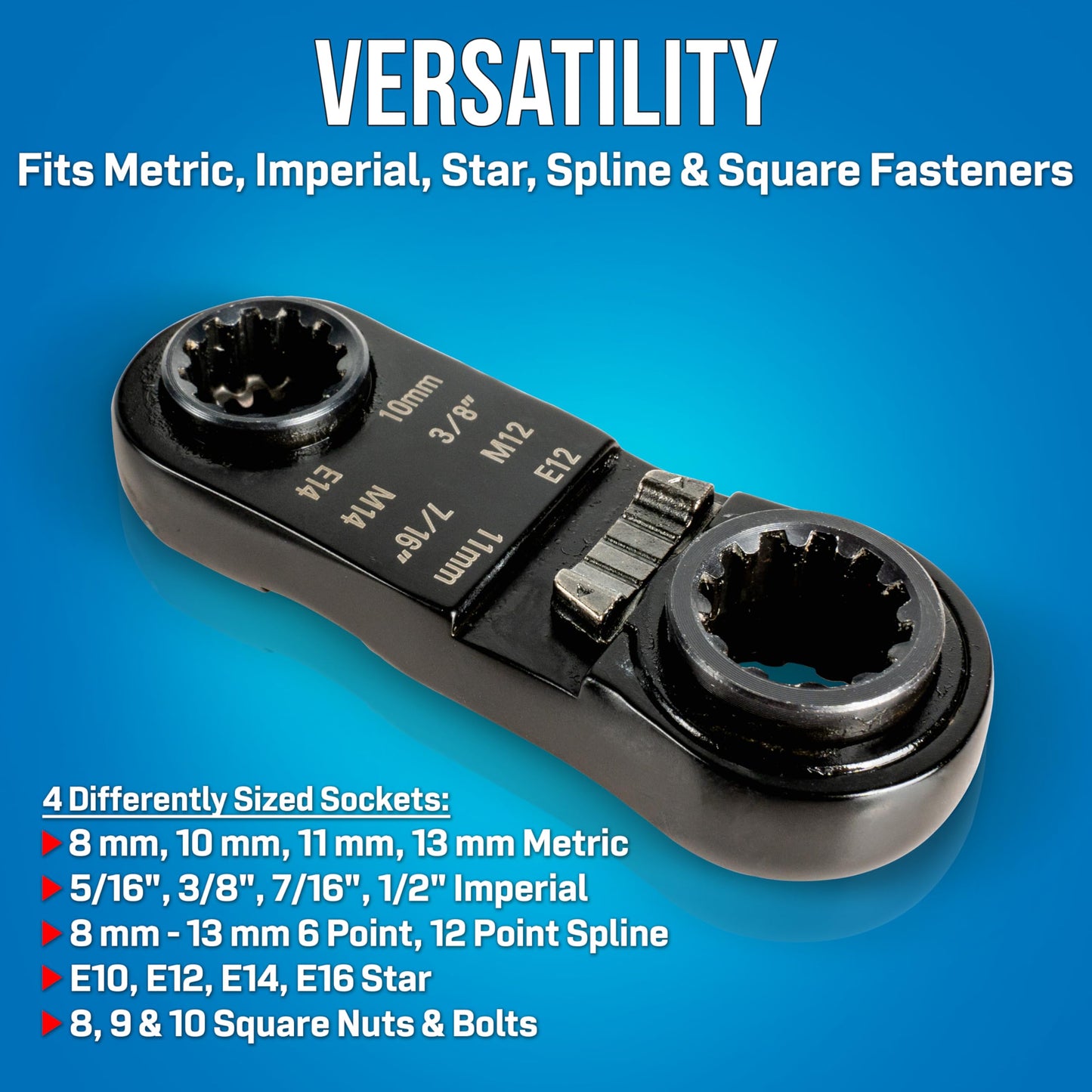 Jonard Tools PRW-813 Pocket Ratchet Wrench – 8-13 mm Hand Tool with Multiple Sockets for Metric, Imperial, Star & Square Nuts, Compact for Tight Spaces