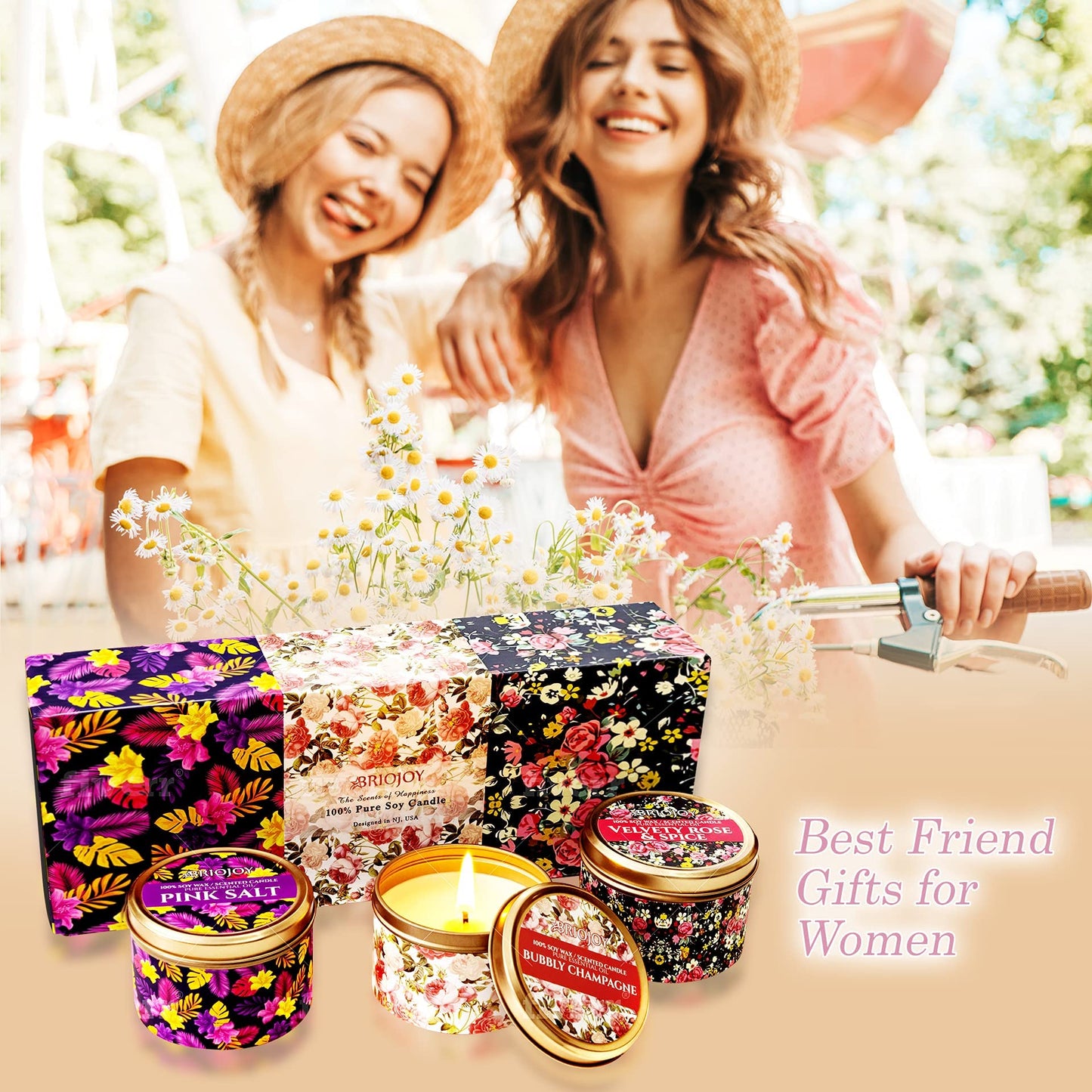 Briojoy Candle Gifts for Women - Unique Mothers Day, Valentines Day, Birthday Gift for Her Mom Wife Sister Girlfriend Daughter - Friendship Gift for Best Friend Bestie Coworker - Natural Soy Candle