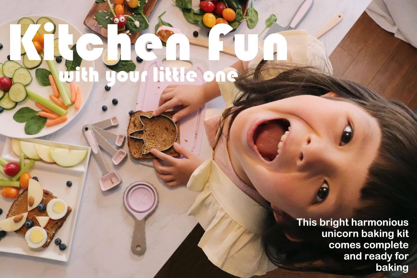 Baker Buddy Unicorn Kids Real Baking Set with Storage case, Real Working Utensils, Cookie Cutters, and Baking Supplies, Beautiful Unicorn Apron for Kids.