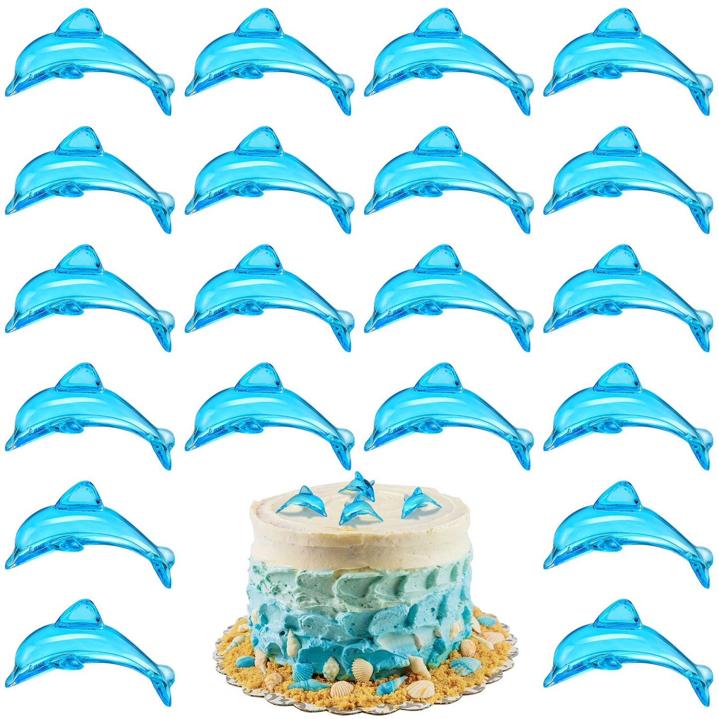 Taiyin 125 Pcs Acrylic Dolphins Cupcake Toppers Blue Dolphin Figurines Birthday Party Decorations Dolphin Cake Topper for Sea Nautical Mermaid Themed Birthday Party Favors Baby Shower Decorations