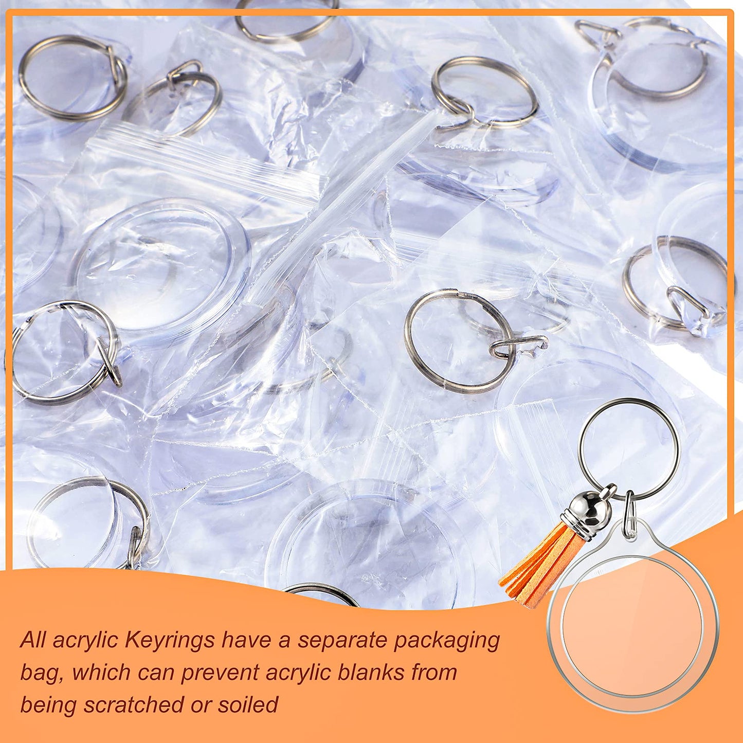 Yaomiao 50 Sets Acrylic Photo Frame Keychain with Tassels, Snap-In Custom Insert Photo Keyring Clear Blank Picture Keyring