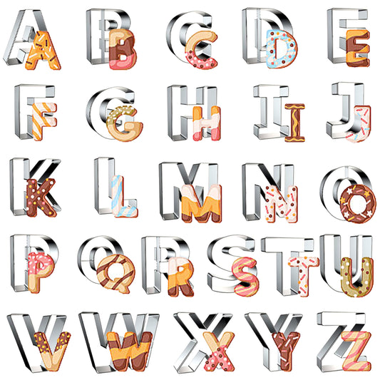 Alphabet Cookie Cutter Tool Set, 26 Pcs Large 2.5 Inch Stainless Steel Cookie Cutter Set Fondant Biscuit Fruit Dough Mold Tools for Halloween, Christmas,Birthday Party Decorations (Large-Letter)