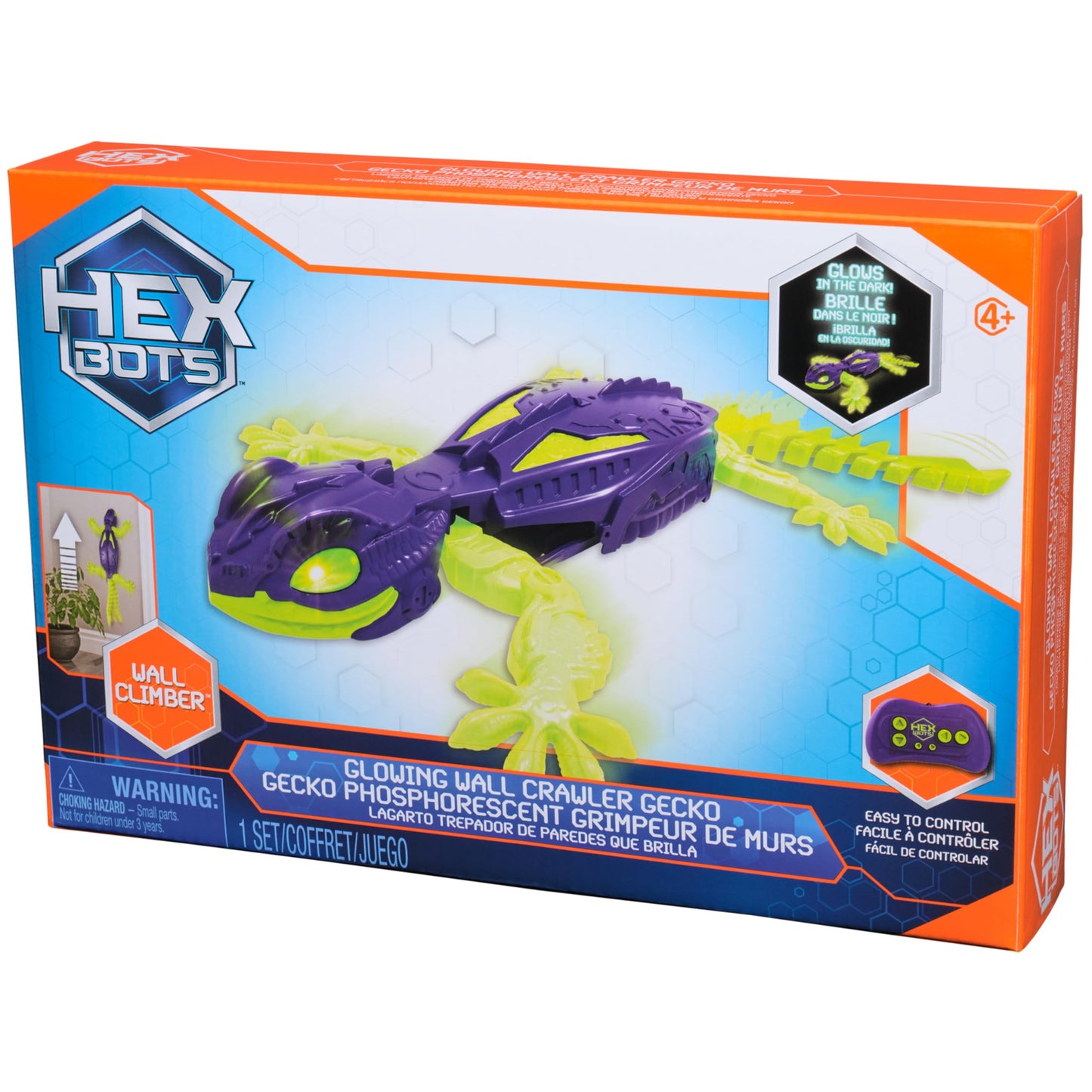 HEX BOTS Glow-in-The-Dark Gecko, Rechargeable Remote Control Robot Kids Toys, Climbs up Walls for Prank Toys & Games, RC Robot for Boys & Girls Ages 4 & Up