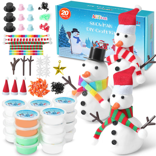 ARTPAR 20 Pack Modeling Clay DIY Snowman Kit,Air Dry Clay Snowman Crafts for Kids,Christmas Stocking Stuffers for Kids,Christmas Crafts Xmas Gift