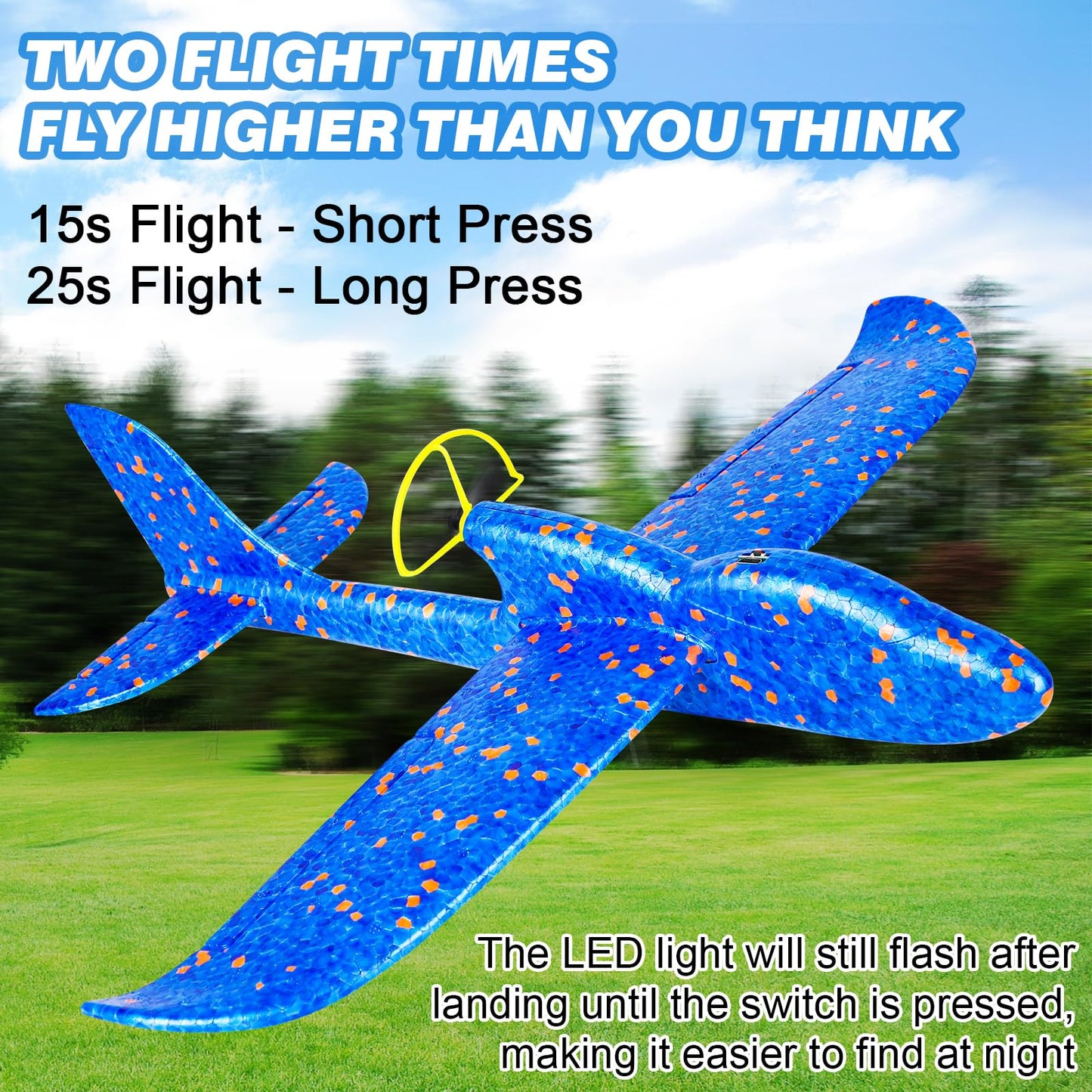 Fuwidvia Electric Foam Airplane Toy, 2 Pack LED 15/25s Plane Toy for Boys, Outdoor Flying Toy Birthday Gifts for Boys Girls 3-12 Years Old Kids Christmas Easter