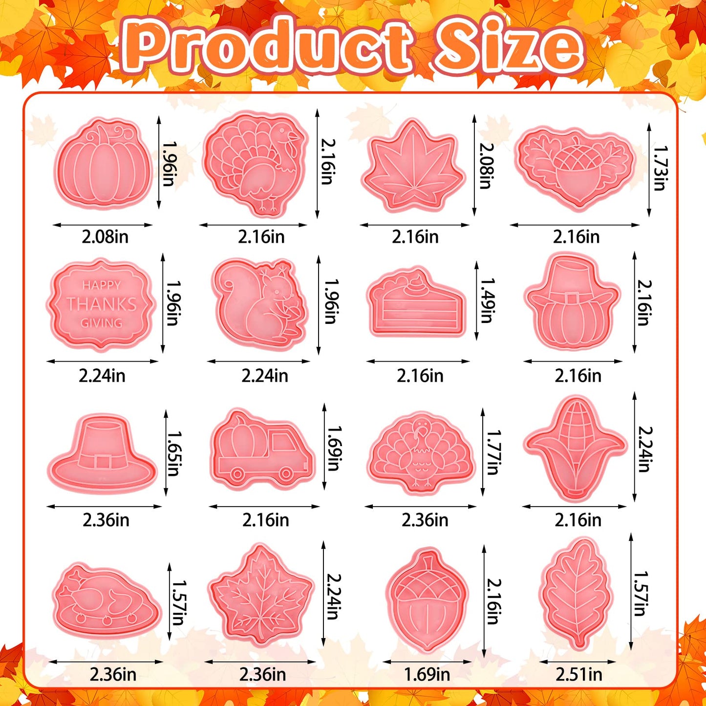 Hoolerry 16 Pcs Thanksgiving Cookie Cutter with Plunger Stamp Fall 3D Biscuit Cutter Pastry Fondant Embossing Mold for Baking Supplies