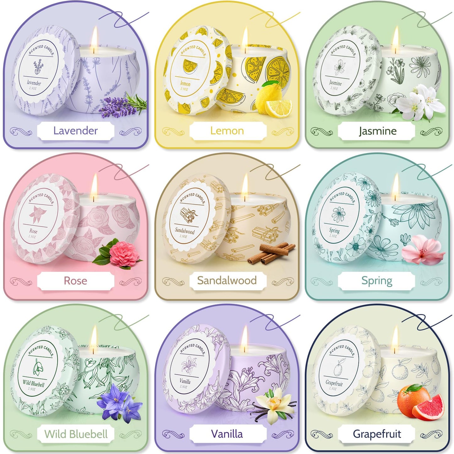 WarmEmbrace Scented Candles, Candle Set of 9, Long-Lasting Candles for Women, Candle Present Set for Birthday, Christmas, Mother’s Day