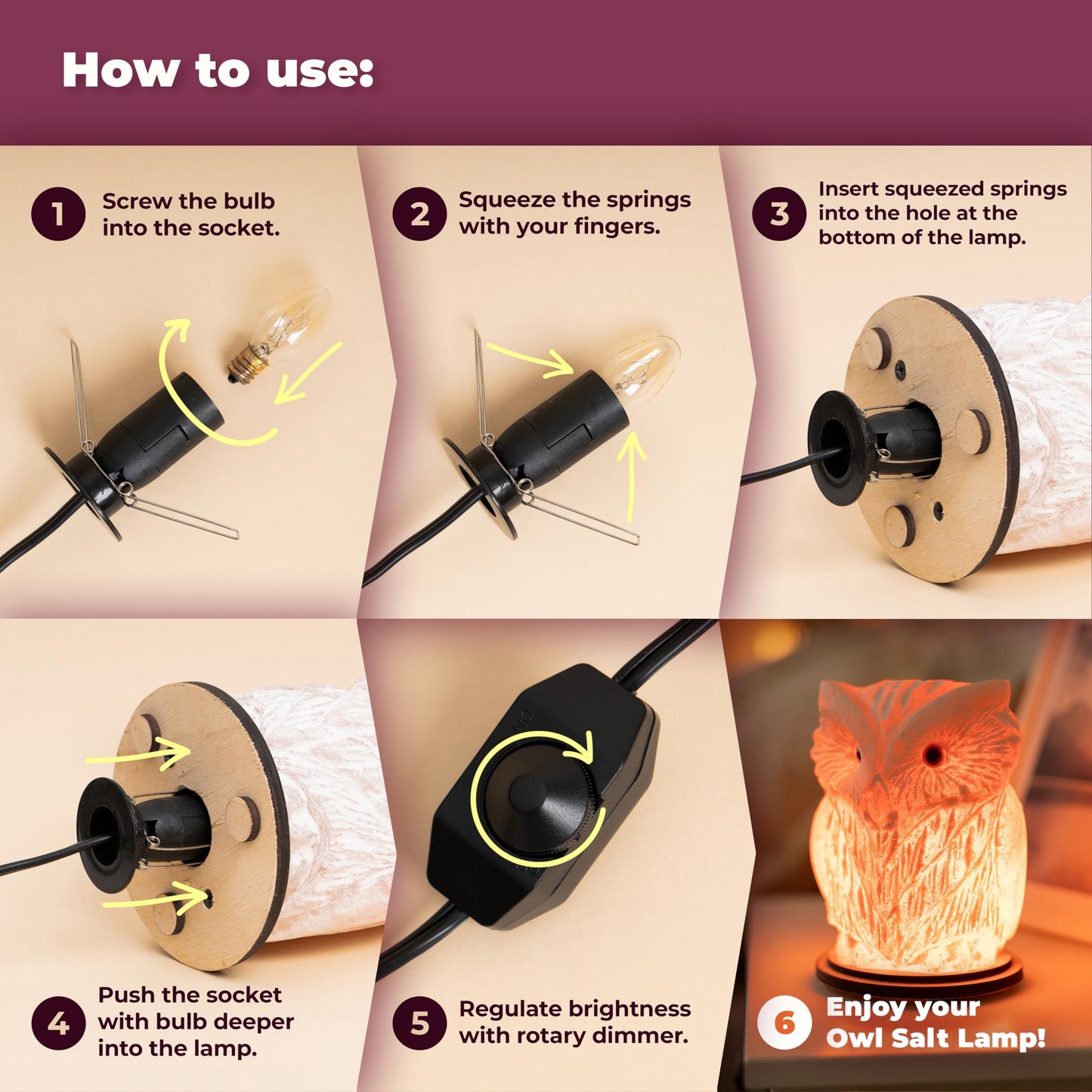 Owl Crystal Salt Lamp H 6.7”, 4.4 lbs - Pure Natural Rock Salt – Unique Night Light Lamp - 1 Light Bulb as a Gift - Wooden Present Box - Holiday Gift Ideas - Cool Room Décor