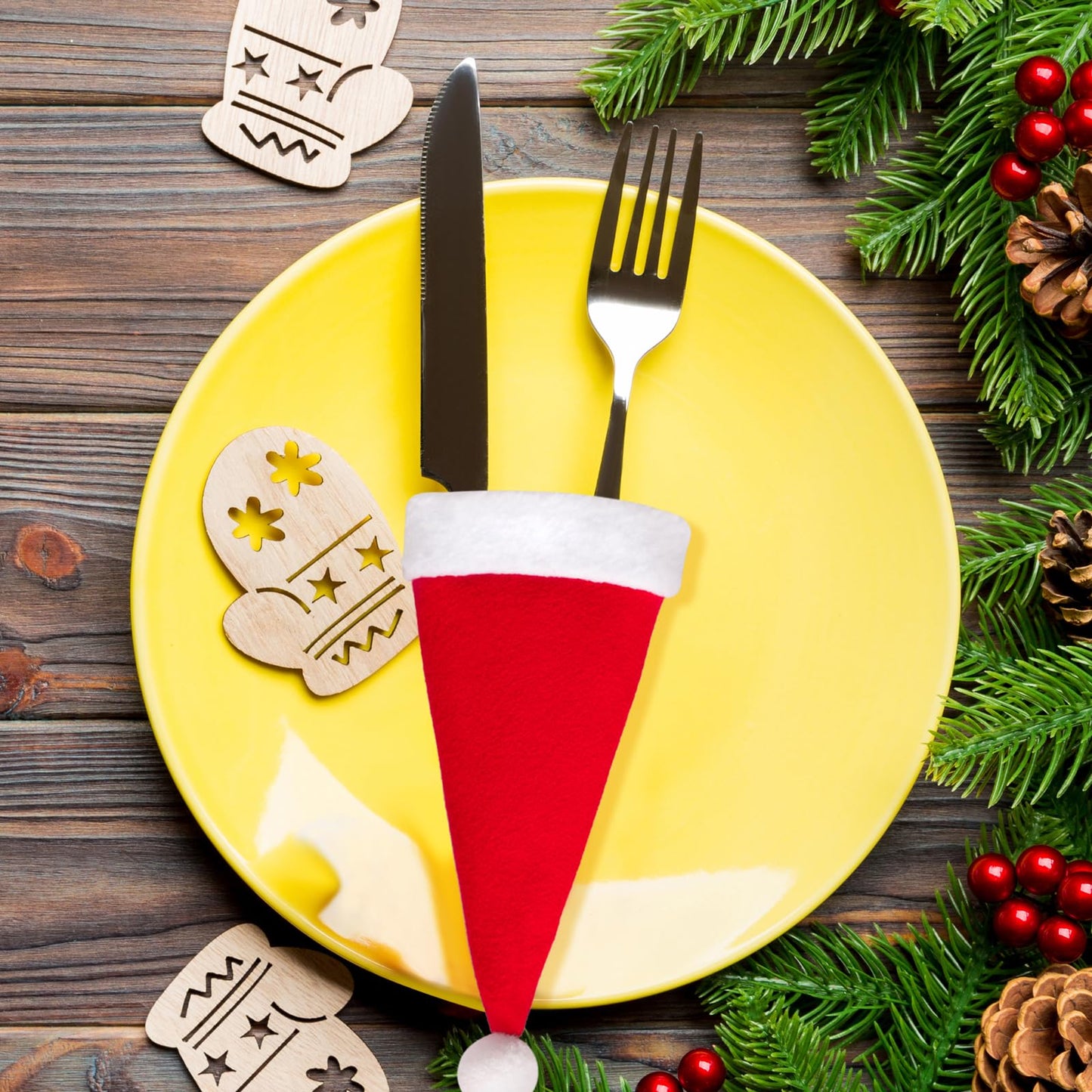 jollylife 38Ct Christmas Santa Hats Silverware Holders - Xmas Party Dinner Table Dinnerware Decorations Supplies Flatware Decor