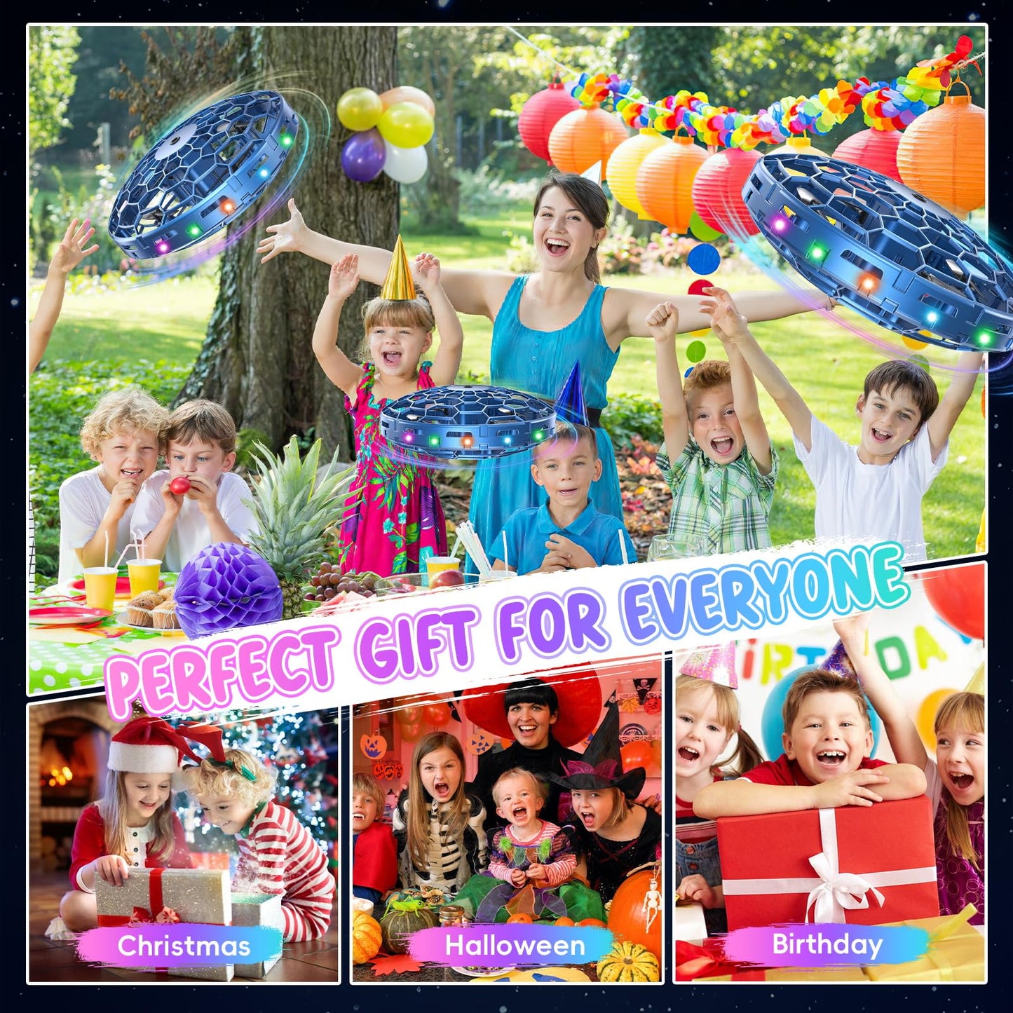 PYMSRTY Flying Toy Drone for Kids，360° Hands Free Motion Sensors Mini Drone with Cool LED Lights,Easy Indoor Small UFO Toy Flying Ball Drone for Kids -Blue