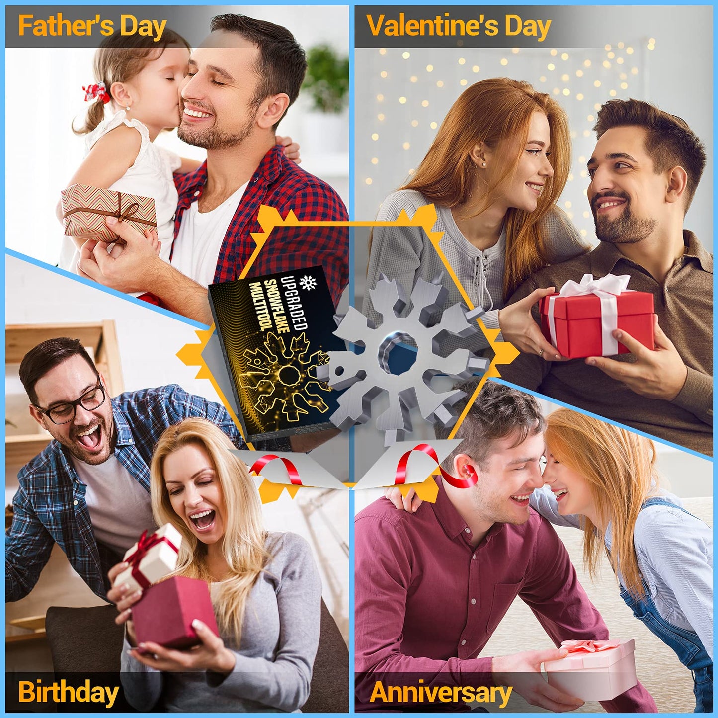 Snowflake Multi Tools Gifts for Men - Stocking Stuffers for Men Dad Teens Women 20-in-1 Pocket Size Portable Cool Gadgets with Screwdriver Bottle Opener Unique Mini Tool Christmas Birthday Gift, 2Pack