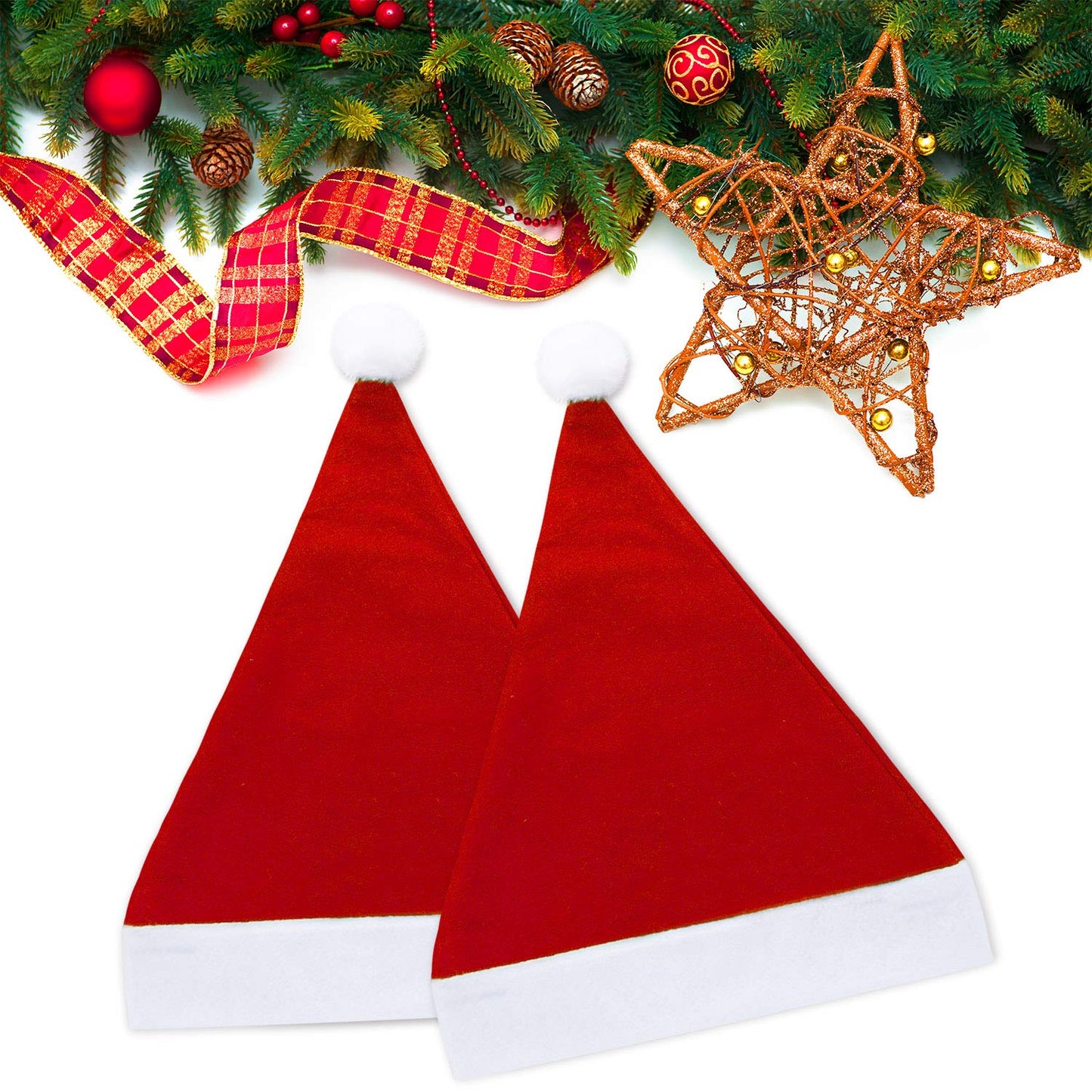 Geyoga 24 Pcs Soft Santa Hat Bulk Women Men Christmas Non Woven Fabric Santa Claus Hat with Pom Xmas Party Supply Decor(11.81 x 15.75 Inch,Red)