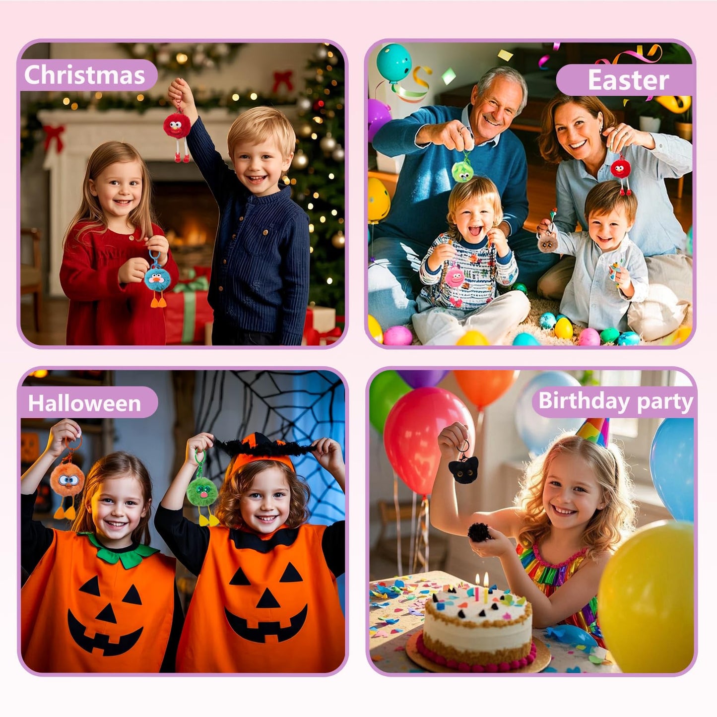 24 PCs Kids Keychains - Keychain Cute for Birthday Goodie Bags for Kids Party Favors Pinata Toys Classroom Prizes Elementary Carnival Prizes in Bulk Operation Christmas Child Bulk Items Class Prizes