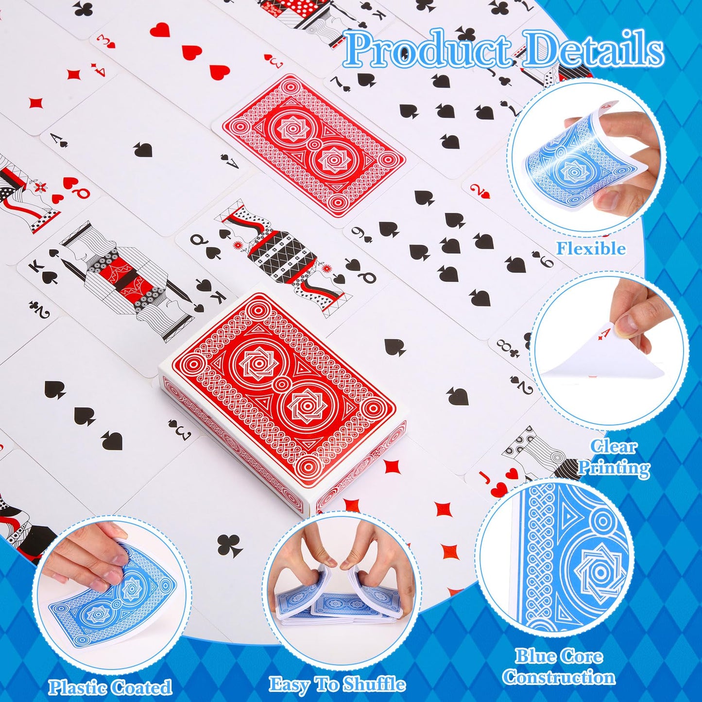 Zubebe 48 Pack Playing Cards Bulk Deck of Cards Standard Index Red and Blue Standard Playing Poker Size Travel Playing Item for Activities Party Supplies Games Novelty Gift