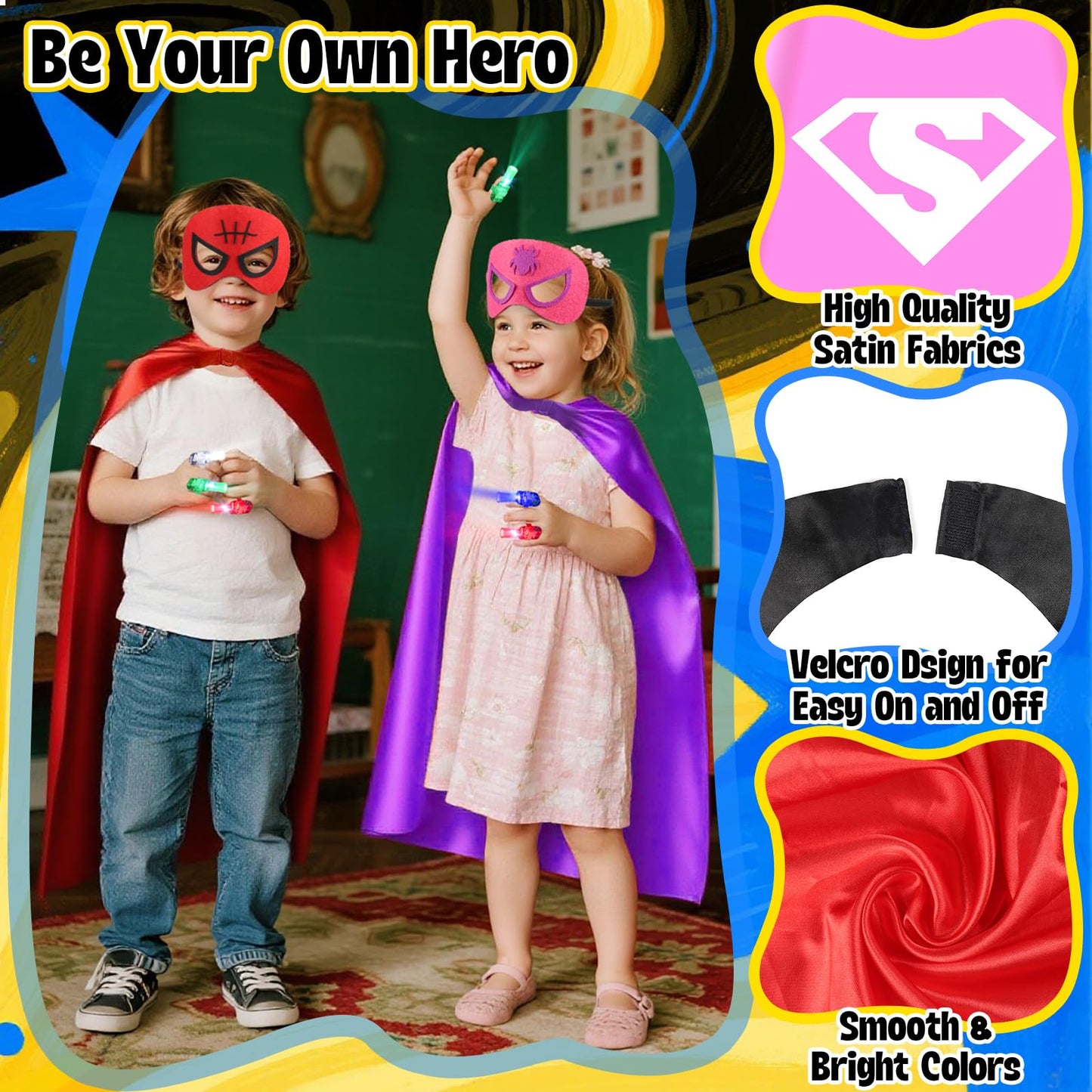 KUBUSFLY Superhero Capes for Kids, 8 Pack Halloween Costumes with Capes Masks Dress Up Set for Cosplay Party Birthday Halloween Christmas Gifts Toys for Boys Girls Kids Toddler 3 4 5 6 7+