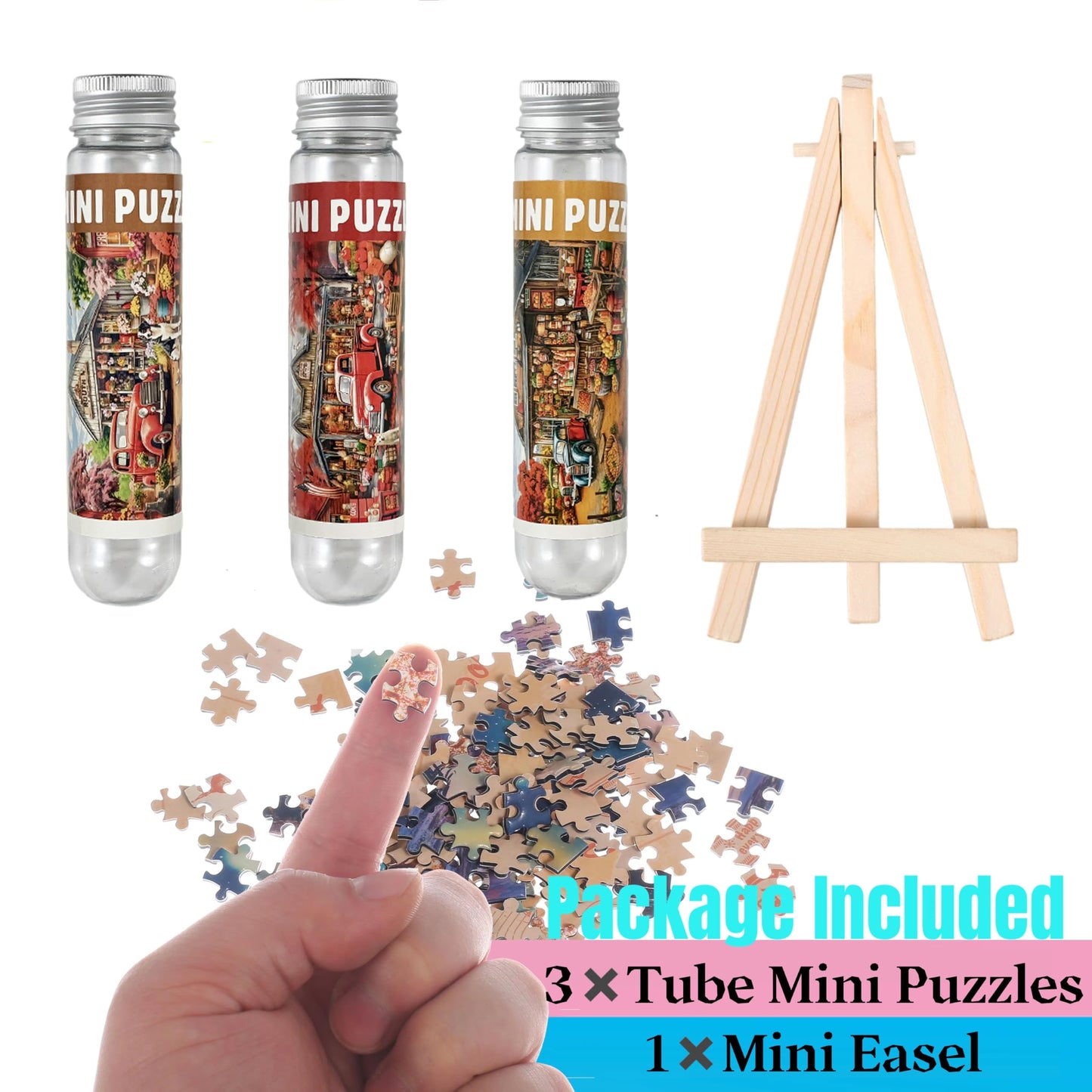 Small Jigsaw Puzzles for Adults 150 Pieces Vintage American Backyard Mini Jigsaw Puzzles Oil Painting Challenging Puzzles 6 x 4 Inches, 3 Pcs,Mini Easel Included