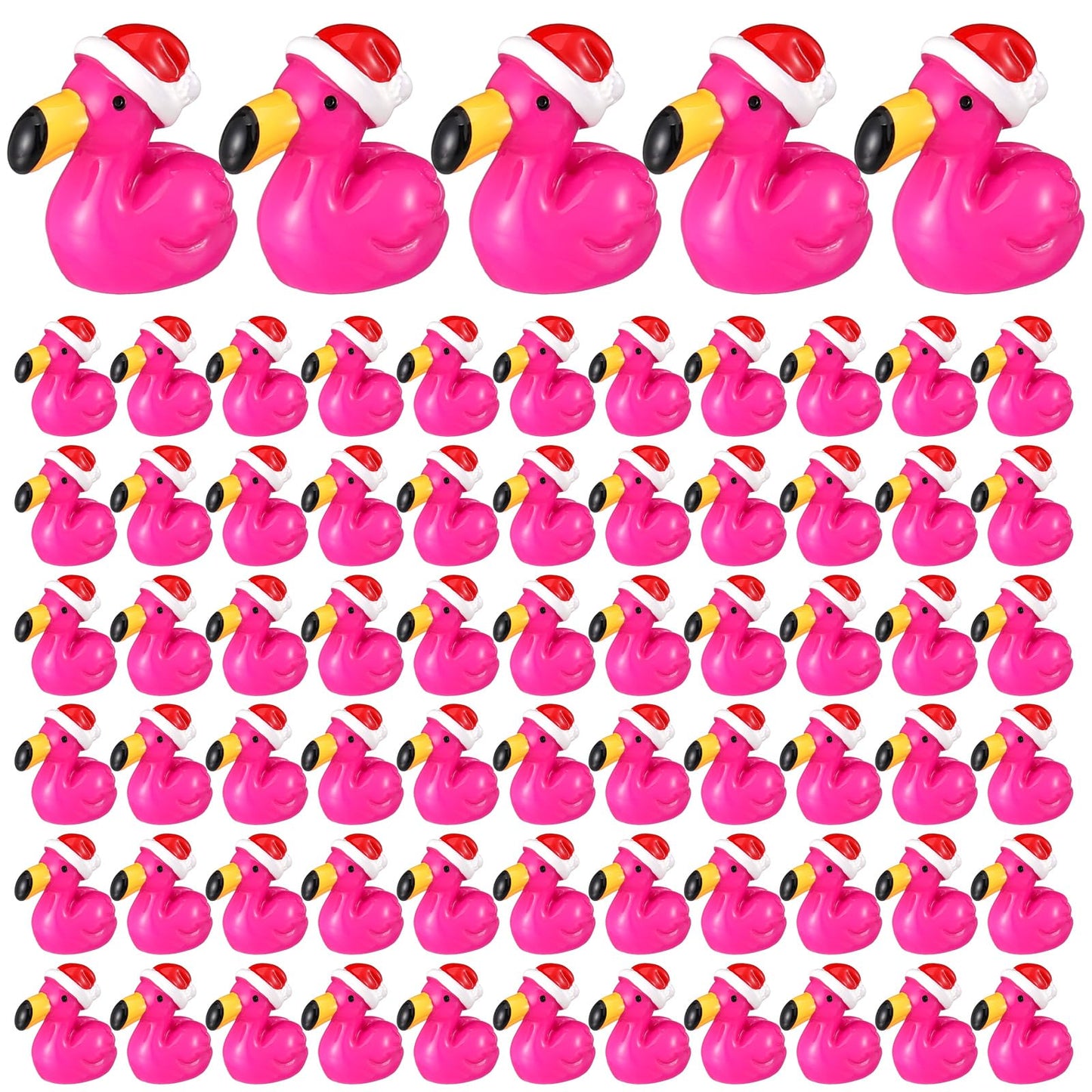 VioraWhite 100 Pcs Mini Resin Flamingos Ducks with Santa Hat Christmas Pink Flamingo Figurine Tiny Animals Set for Garden Lawn Decor DIY Craft Dollhouse Micro Landscape Aquarium Ornaments Party Gifts