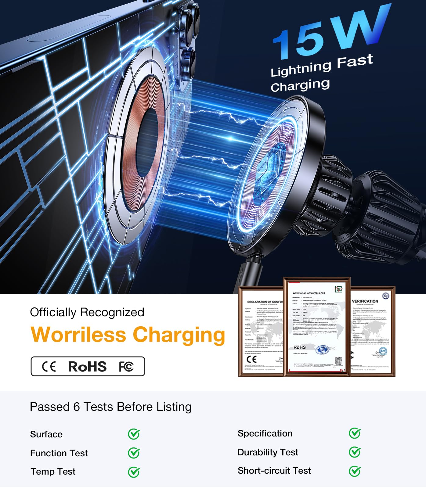 Coolpow for Magsafe Car Mount Charger【100% Stable】 15W Magsafe Car Charger Magnetic Phone Holders for Your Car Accessories for Women Men Car Phone Holder Wireless Car Charger for iPhone 16 Pro Max 15