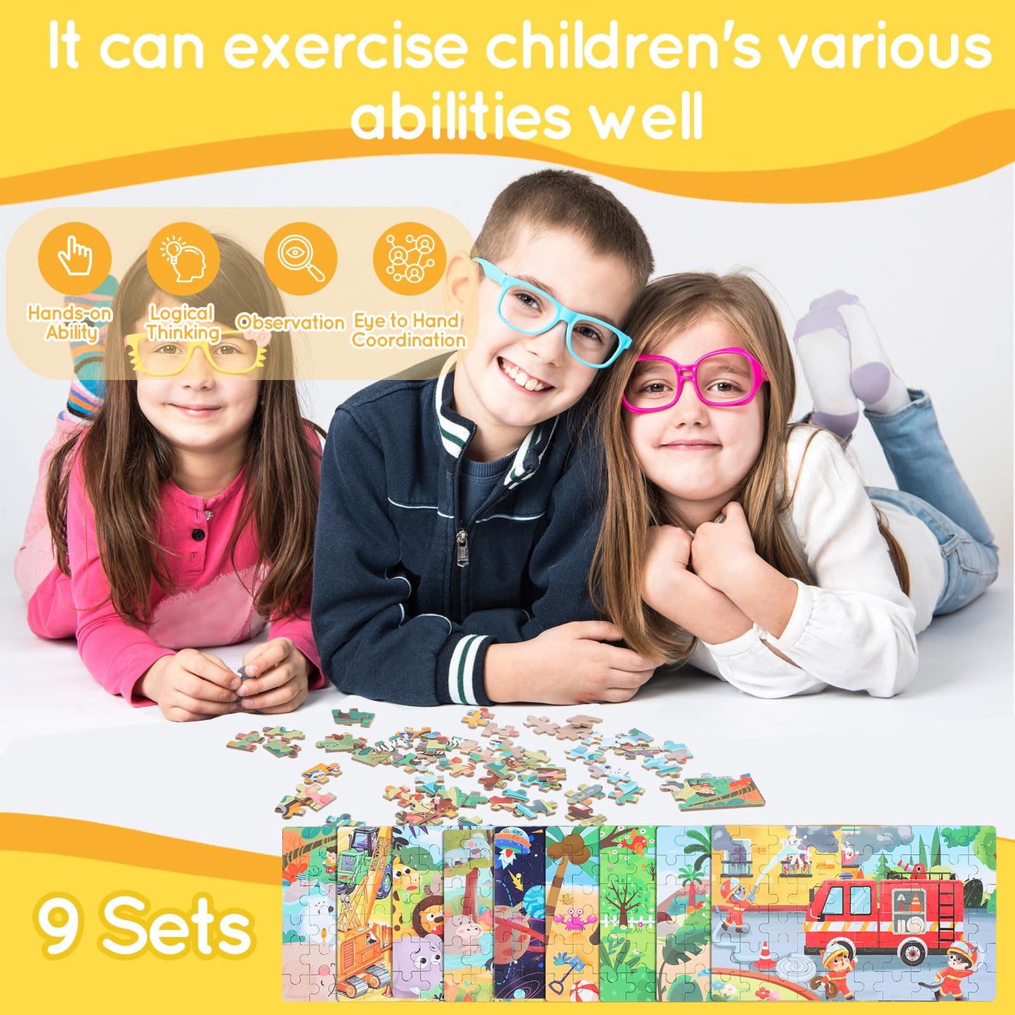 Libima 9 Boxes Party Favors Jigsaw Puzzles in a Metal Box for Age of 4-8 Wooden Puzzle for Ages 4-8 Boys and Girls Learning Educational Toys 9 Styles(Cute Style)