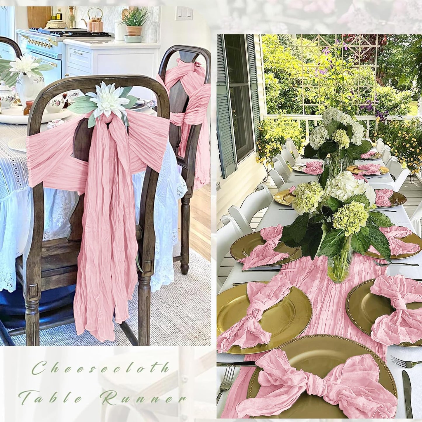 12 Pack Light Pink Cheesecloth Table Runner 17 x 108 Inch Gauze Table Runner Fabric Semi Sheer Cheese Cloth Table Decor Bulk for Rustic Romantic Wedding Baby Shower Table Decoration