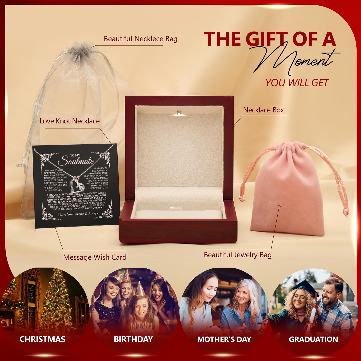 Soulmate Gift Necklace From Fiance, "You Are My Life, My Love, And My Best Friend" Necklace, Wife Gift, Christmas Birthday Gift For Girlfriend with Luxury Gift Box and Meaning Message Card (Heart Love with LED Box, You Are Special To Me)