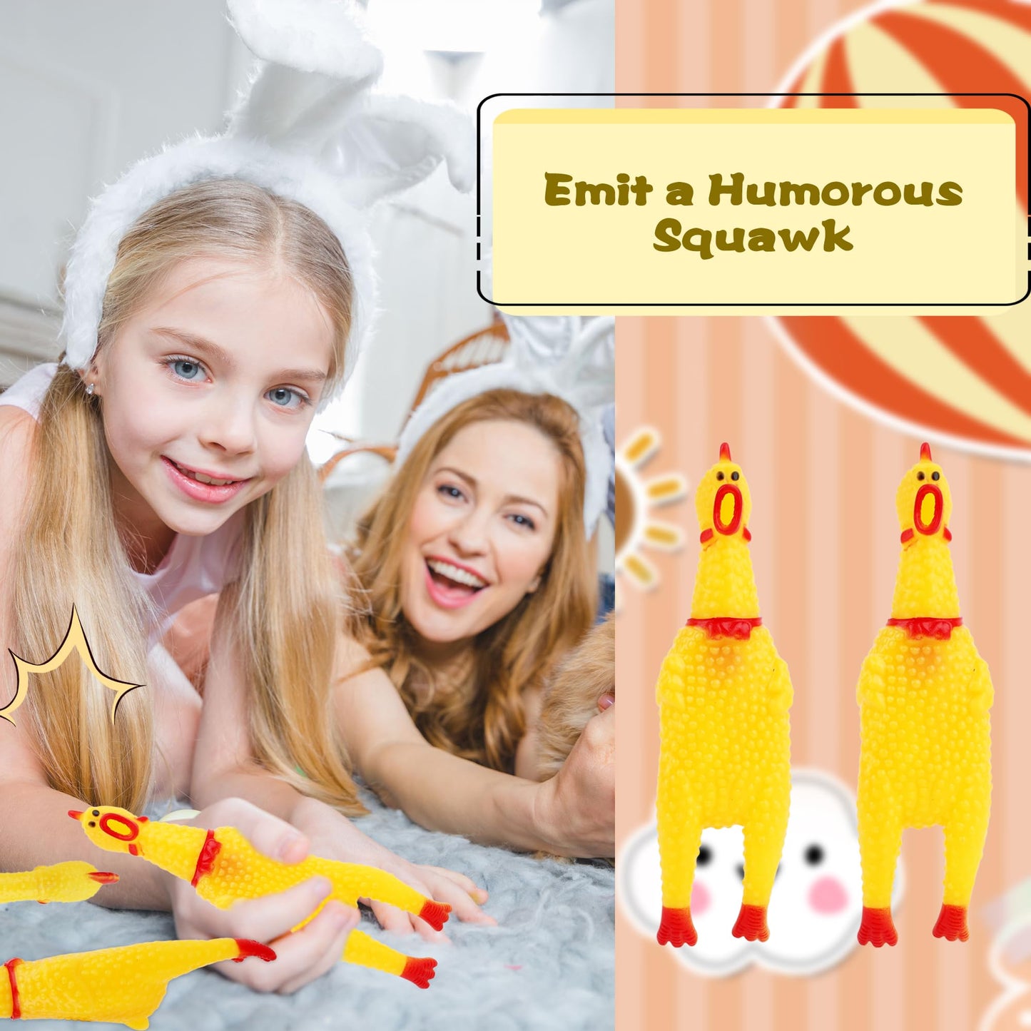 34 Pcs 6 Inch Squeaky Rubber Chickens Screaming Chicken Bulk Yellow Squawking Chicken for Kids Adults Party Prank Novelty Favors Family Game Toys Noise Maker