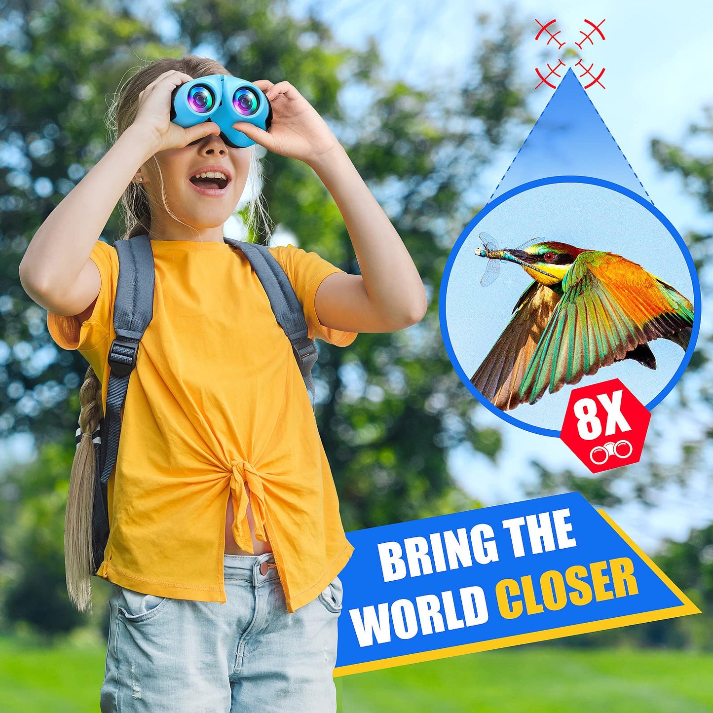 LET'S GO! Binoculars for Kids Boys, Outdoor Toys for 3-9 Year Old Boy New Best Gifts for 3-9 Year Old Boys Christmas Xmas Stocking Stuffers Fillers for Boy Blue