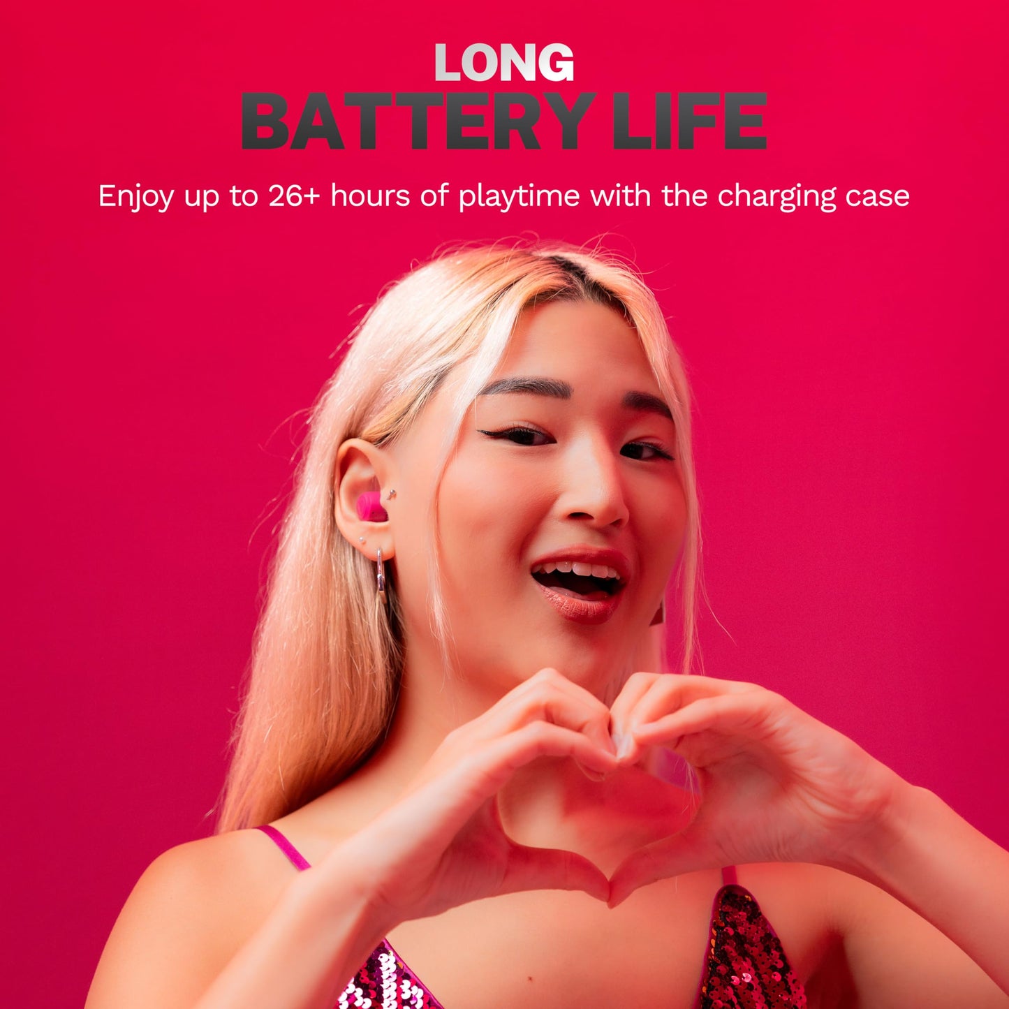 JLab Go Air Pop+ True Wireless Earbuds, in Ear Headphones, Bluetooth Earphones, 35H Playtime Ear Buds, Bluetooth Earbuds with Microphone, USB-C Charging Case, Dual Connect, EQ3 Sound, Dark Pink