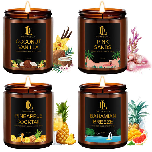 Scented Candles for Home, 4 Pack 28oz Soy Candle for Home Scented, Aromatherapy Candle Gift Set for Women Men, Summer Scents of Pink Sands/Coconut Vanilla/Pineapple Cocktail/Bahama Breeze