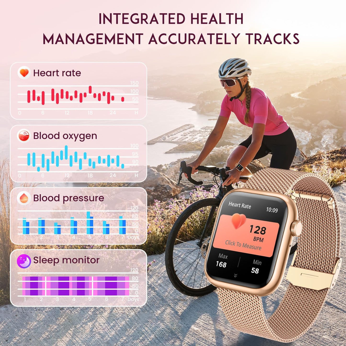 Smartwatch Women Fitness Tracker Watch: Gold Smart Watches for Women Make Answer Bluetooth Call Android Phones iPhone Compatible 123+ Sport Modes IP68 Waterproof Digital Pedometer Heart Rate Monitor
