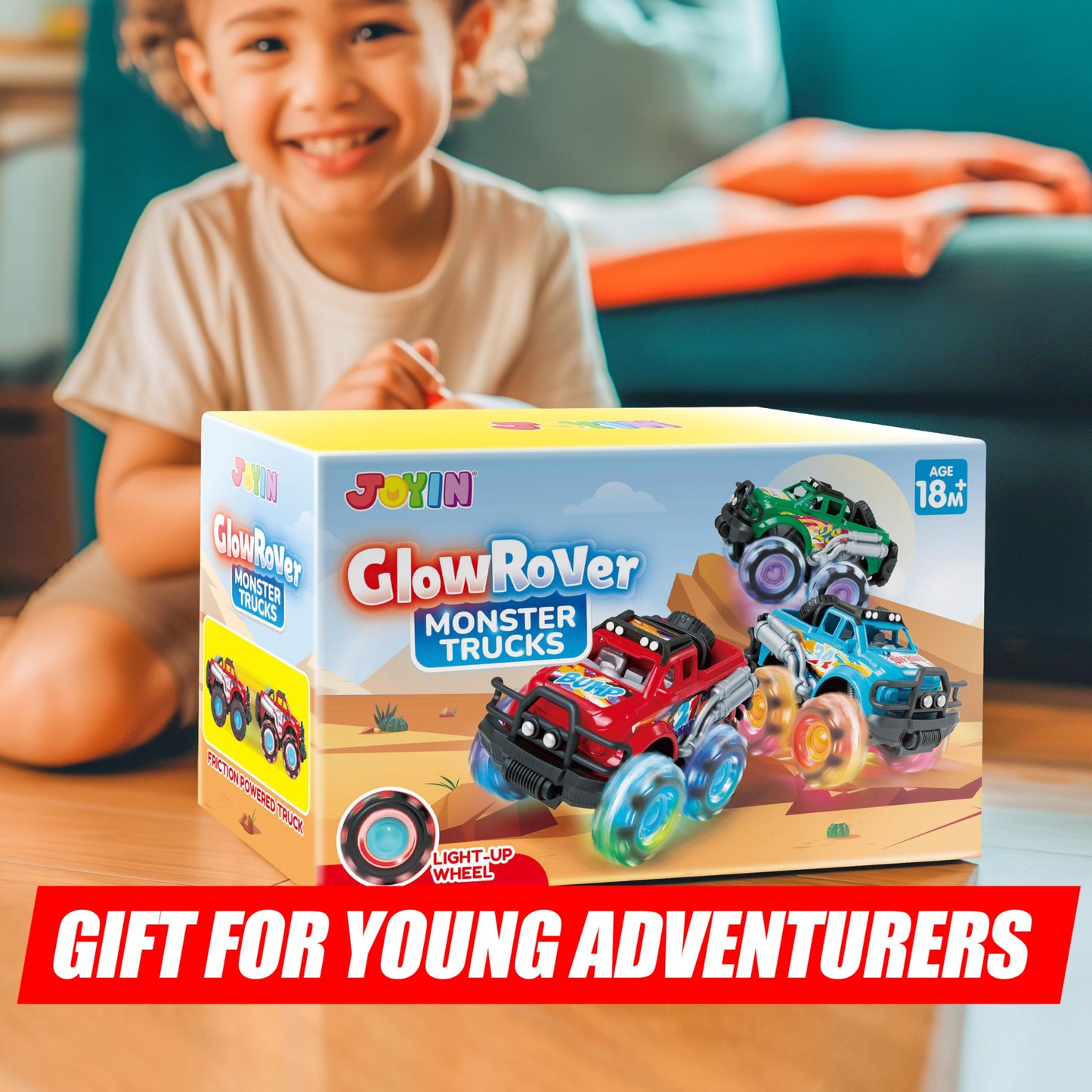 Vroomix 3Pack Monster Truck Toy - Toy Truck with Flashing LED Wheels - Light-Up Cars for Toddlers - Birthday Gift for Boys Girls - Friction-Powered