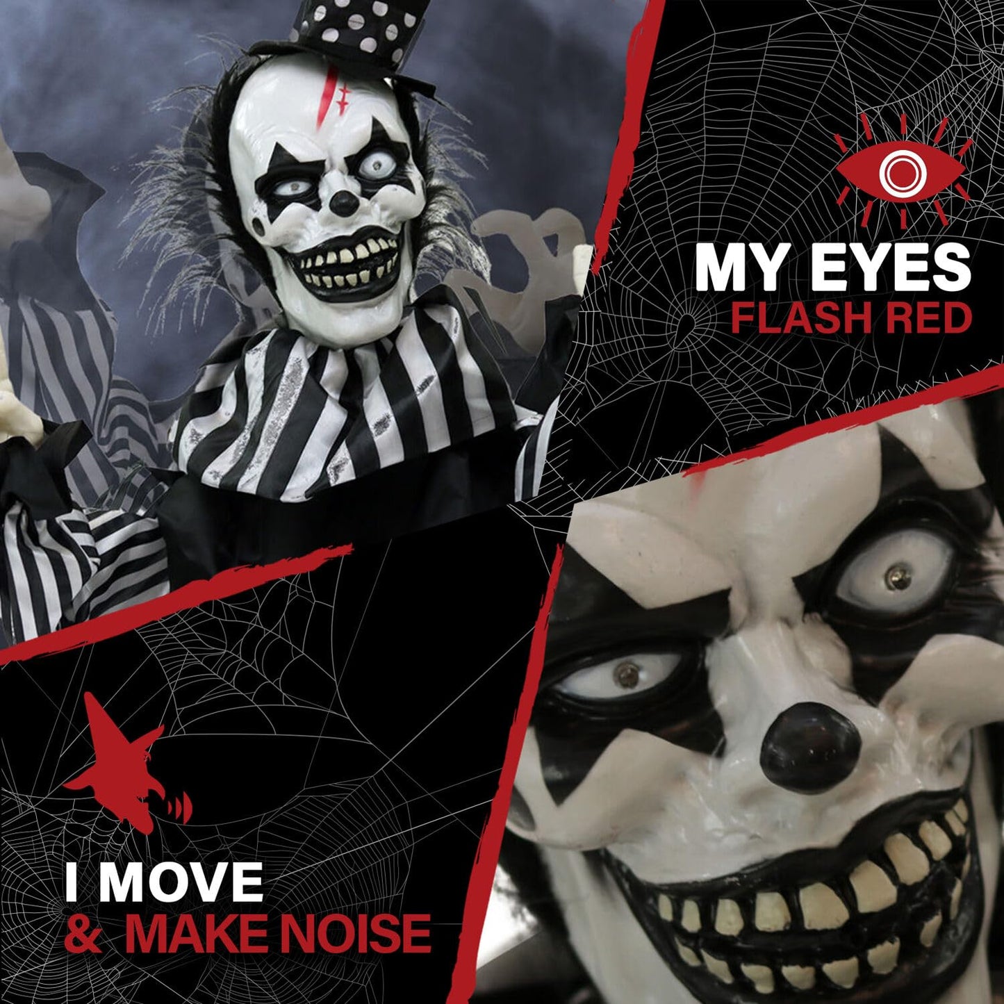 Haunted Hill Farm Scary Talking Groundbreaker Clown, Halloween Animatronic with Motion and Touch Activated Lights and Sounds, Battery Operated Indoor or Covered Outdoor Halloween Decorations