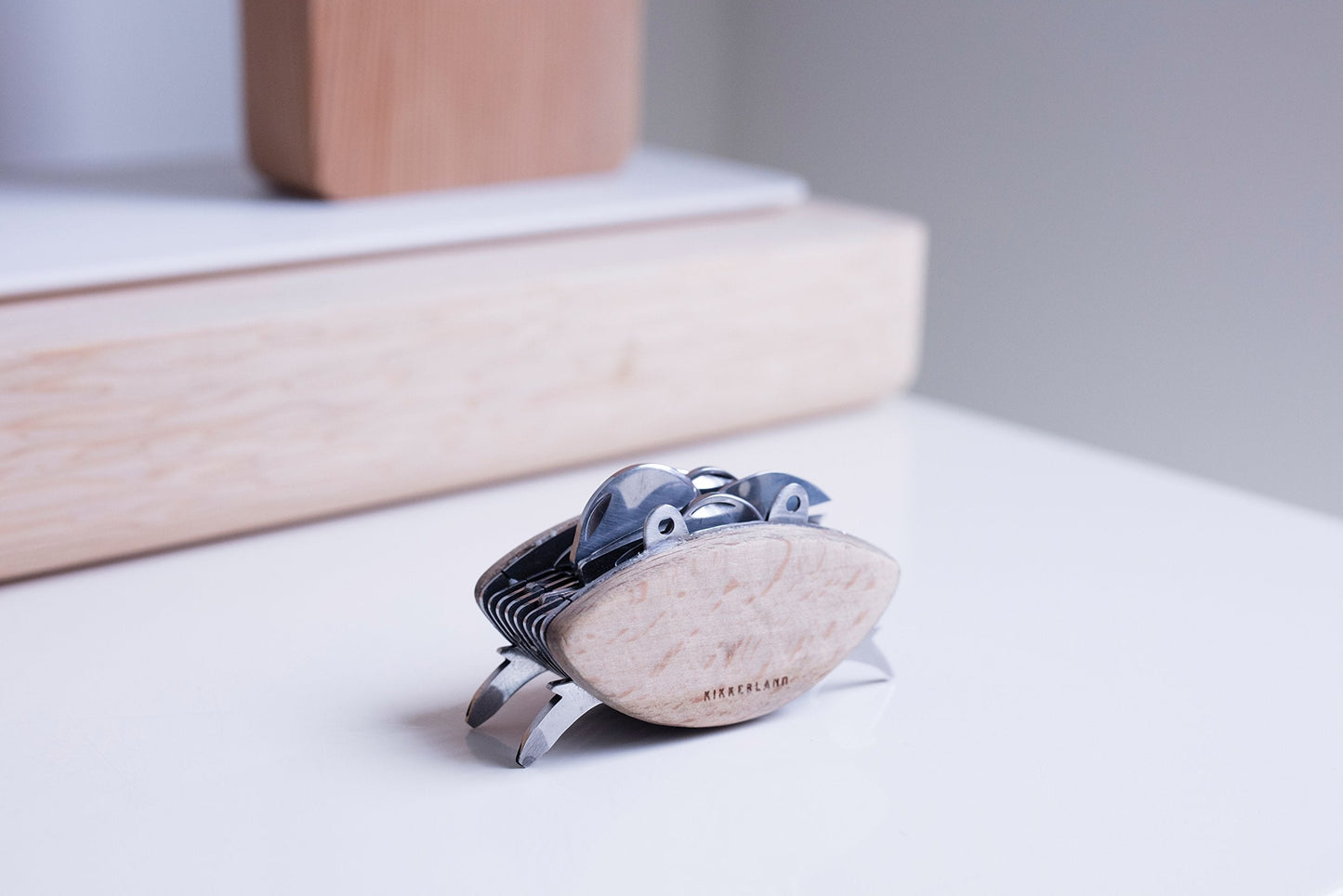 Kikkerland Stainless Steel Beechwood Crab Compact EDC Multi Tool - 6 Tools