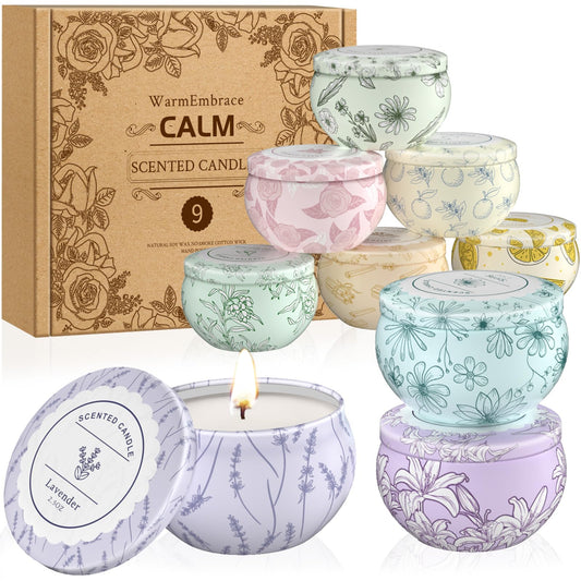WarmEmbrace Scented Candles, Candle Set of 9, Long-Lasting Candles for Women, Candle Present Set for Birthday, Christmas, Mother’s Day