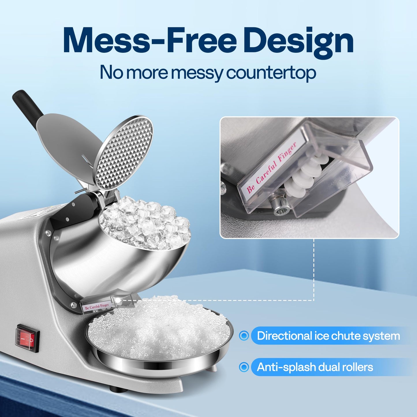 VIVOHOME Electric Ice Crusher Shaver Dual Blades Snow Cone Maker Machine Silver 173lbs/hr with Ice Pick for Home and Commercial Use