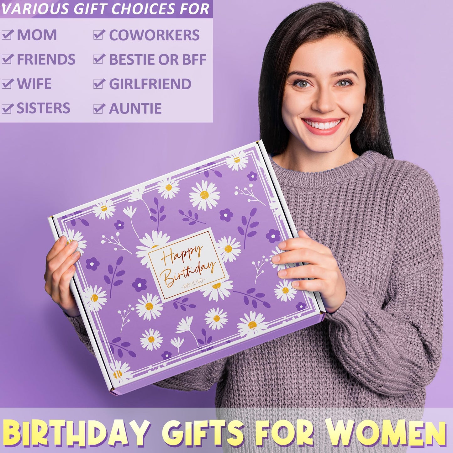 Birthday Gifts for Women Friendship, Unique Happy Birthday Gifts Basket for Mom Her Best Friend Sister Wife Girlfriend Coworker Teacher, Luxury Self Care Box Lavender Relaxing Spa Gifts Set w/ Blanket