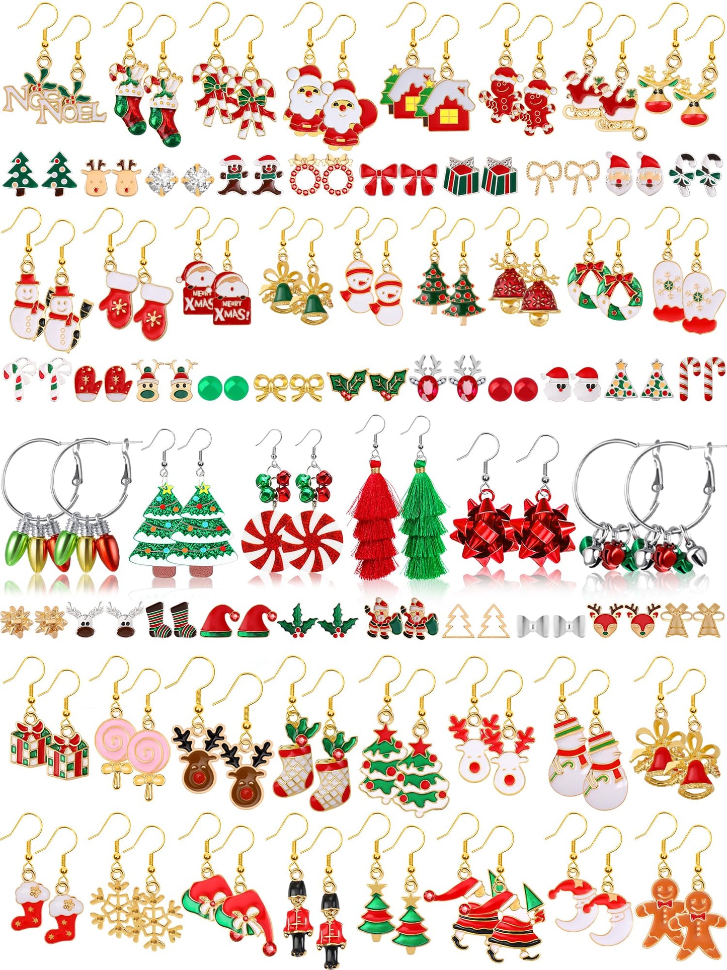 Gushu 70 Pairs Christmas Earrings for Women Girls, Bulk Christmas Gift Holiday Dangle Earrings Cute Xmas Stud Earrings Set Christmas Party Jewelry Gifts