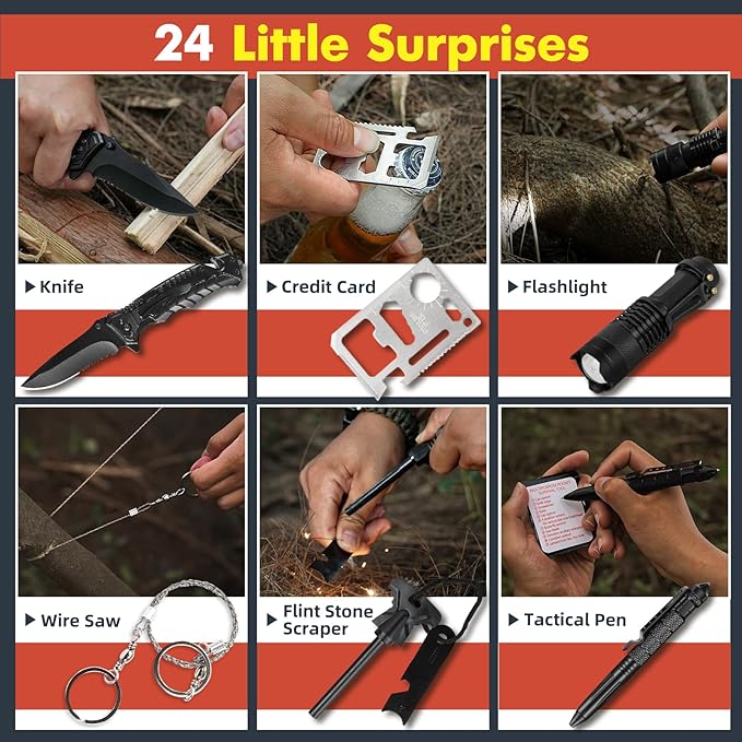 VEITORLD Gifts for Men Dad Him Christmas - Survival Gear and Equipment 12 in 1, Survival Kits - Cool Unique Fishing Hunting Birthday Gifts for Husband Teen Boy Boyfriend Women, Mens Stocking Stuffers